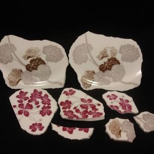 Mosaic Supply Floral Focal Noritake China Tiles Red Brown Gray